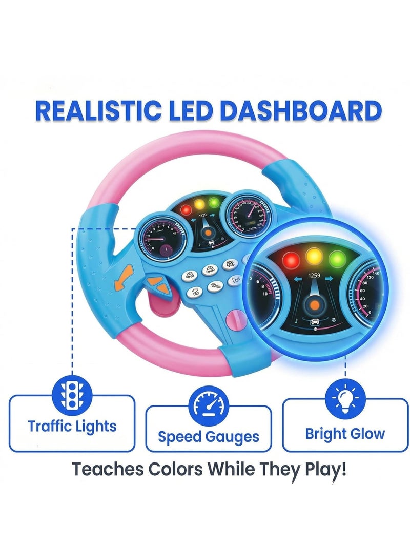 ARGT Kids Steering Wheel Toy 2 Pack with LED Lights & Sounds, Car Seat Toy for Toddlers, 360° Rotation, Suction Cup, Educational Driving Toy for Boys Girls Ages 3+ (Yellow & Pink) - Image 3
