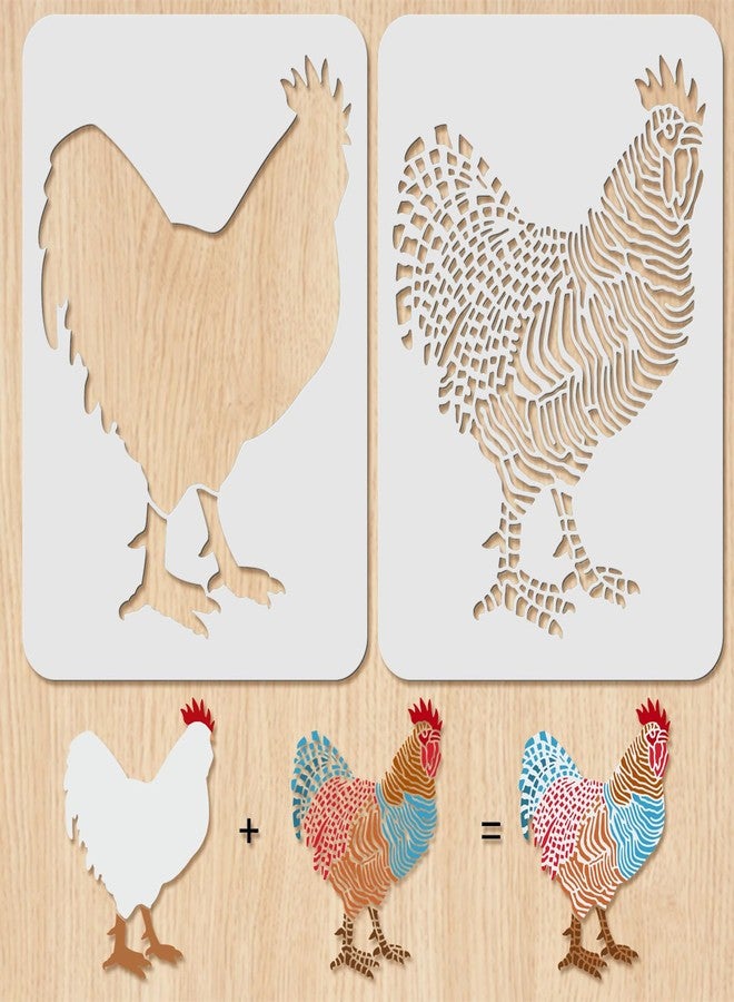 ORIGACH 2 Pcs Large Layering Coloring Dominique Chicken Stencil for Painting 11.7×8.3 inches Reusable Layered Templates Stencils for Painting on Wood, Canvas, Paper, Fabric, Floor, Wall and Tile - Image 1