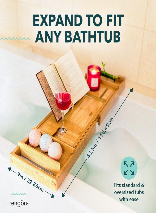 rengöra Expandable Bamboo Bath Tray for Tub - 43" Wooden Bathtub Caddy with Shelf - Spa Bathroom Decor & Accessories for Women - Bathtub Tray for Relaxation & Storage - Image 3