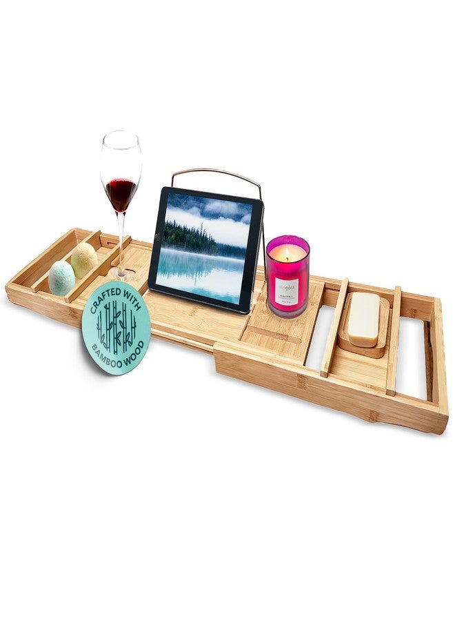 rengöra Expandable Bamboo Bath Tray for Tub - 43" Wooden Bathtub Caddy with Shelf - Spa Bathroom Decor & Accessories for Women - Bathtub Tray for Relaxation & Storage - Image 1