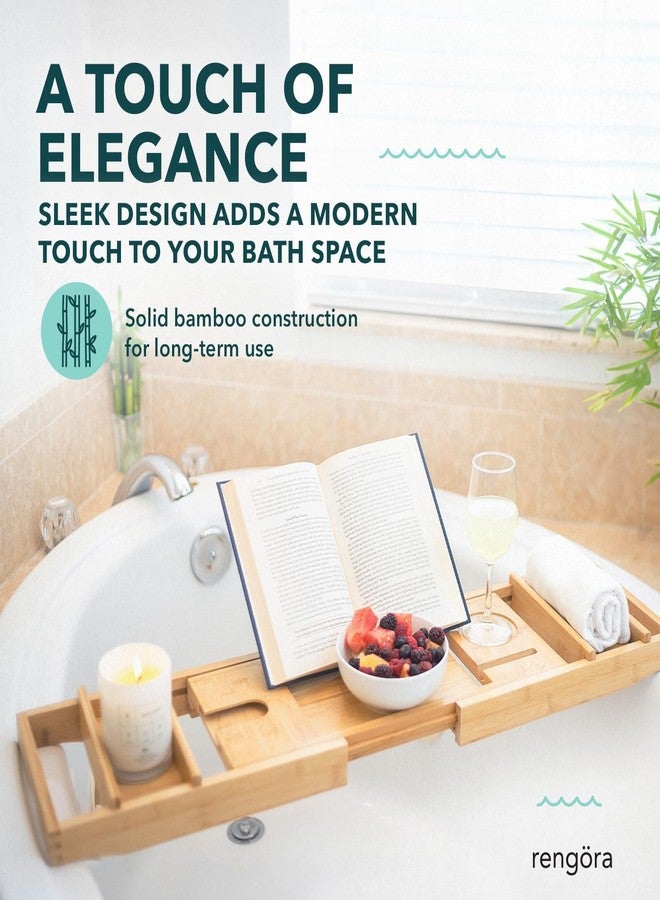 rengöra Expandable Bamboo Bath Tray for Tub - 43" Wooden Bathtub Caddy with Shelf - Spa Bathroom Decor & Accessories for Women - Bathtub Tray for Relaxation & Storage - Image 4