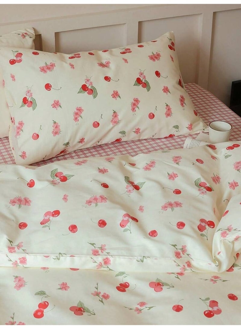 غطاء لحاف بتصميم الكرز والزهور – غطاء سرير قطن ناعم مع غطاء وسادة، طقم لحاف خفيف وجيد التهوية بنقشة أنيقة لغرفة النوم- (150*200 سم) - Image 4