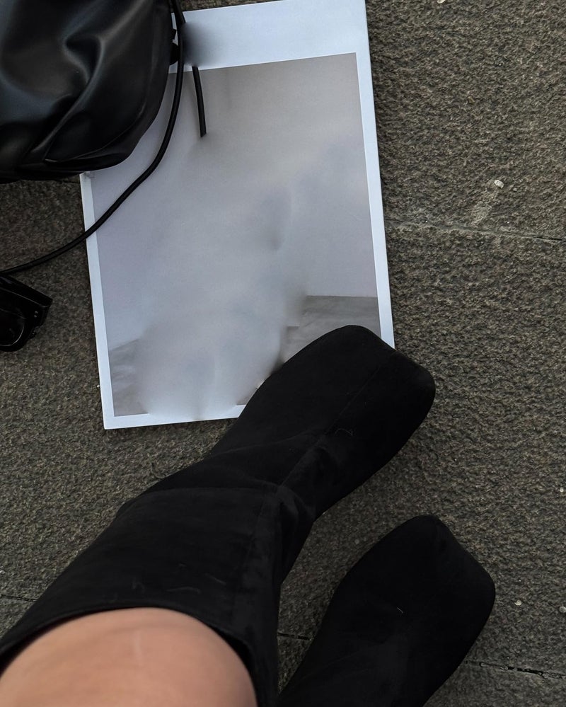 Wnshonzy Black Suede Knee High Boots for Women Wide Calf Square Toe Tall Stiletto Kitten High Heels Thigh Long Soft Fall Boot Pull on Fashion Casual Cute Y2K - Image 4