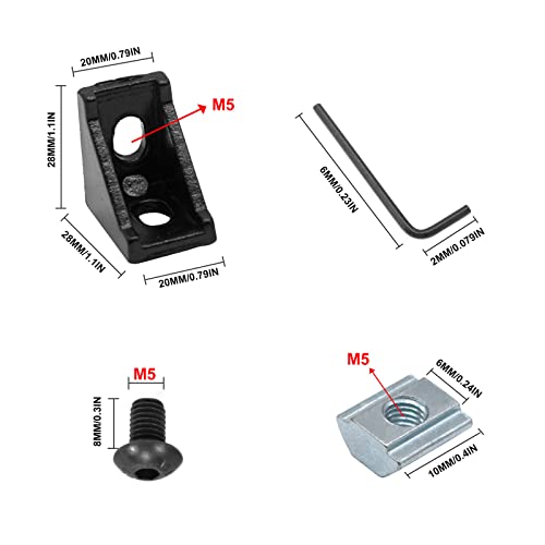 SeekLiny 26pcs 2020 Corner Bracket Connector Aluminum Extrusion Hardware V-Slot T-Slot Accessories with T Nuts and Screws for 8020 Aluminum Profile 3D Printer Frame Accessories Black - Image 4
