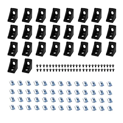 SeekLiny 26pcs 2020 Corner Bracket Connector Aluminum Extrusion Hardware V-Slot T-Slot Accessories with T Nuts and Screws for 8020 Aluminum Profile 3D Printer Frame Accessories Black - Image 1