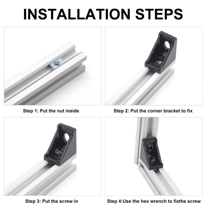 SeekLiny 26pcs 2020 Corner Bracket Connector Aluminum Extrusion Hardware V-Slot T-Slot Accessories with T Nuts and Screws for 8020 Aluminum Profile 3D Printer Frame Accessories Black - Image 5