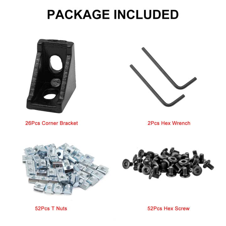 SeekLiny 26pcs 2020 Corner Bracket Connector Aluminum Extrusion Hardware V-Slot T-Slot Accessories with T Nuts and Screws for 8020 Aluminum Profile 3D Printer Frame Accessories Black - Image 3