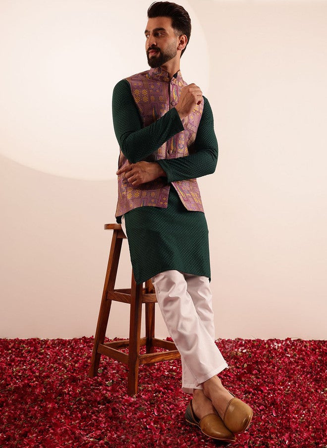 SOJANYA Geometric Design Brocade Nehru Jacket - Image 5