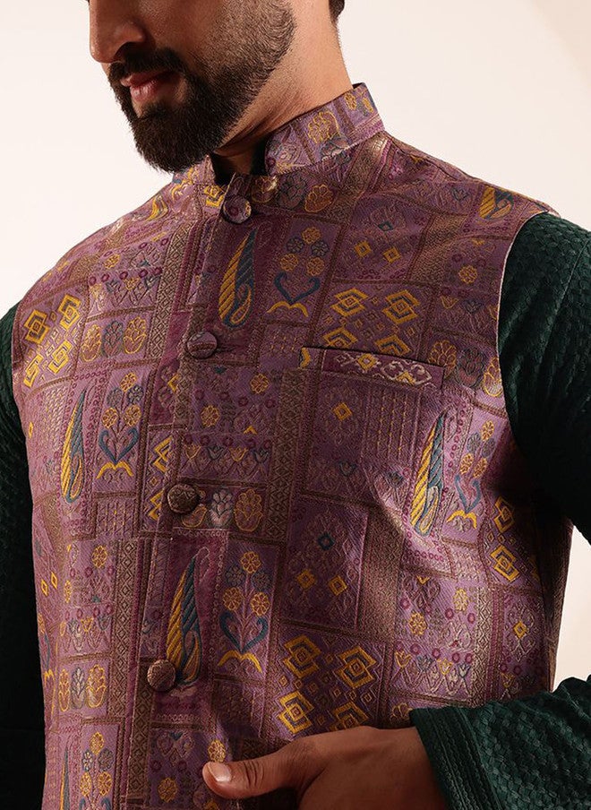 SOJANYA Geometric Design Brocade Nehru Jacket - Image 2