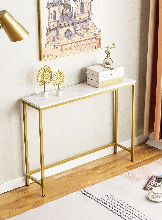 Beit Yusr Modern Console Table with Faux Marble Top and Gold Metal Frame – Elegant Entryway Table - Image 1