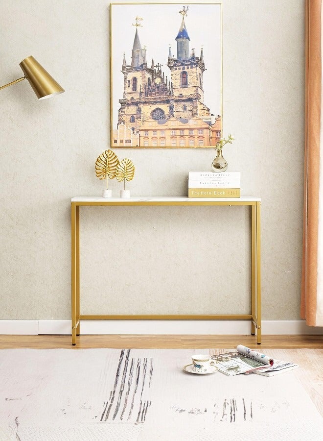 Beit Yusr Modern Console Table with Faux Marble Top and Gold Metal Frame – Elegant Entryway Table - Image 2