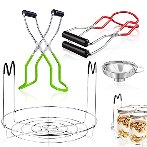 AIVS Jar Lifter Tongs And Canning Rack Set With Canning Funnel Stainless Steel Funnel Kitchen Jar Funnel Jar Lifter Tongs And Anti-Slip Canning Jar Lifter - Image 1