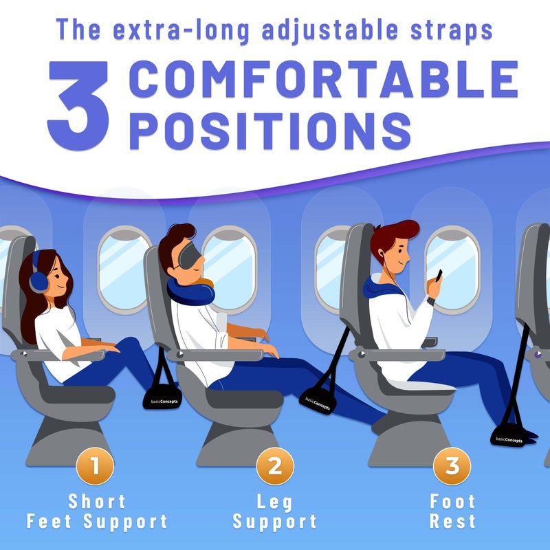 BASIC CONCEPTS Airplane Footrest (2 Pack), Perfect Foot Hammock Airplane or Office Footrest to Relax Your Feet - Airplane Foot Hammock for Airplane Travel Accessories, Plane Footrest, Airplane Essentials - Image 2