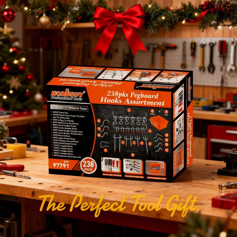 HORUSDY 238 PCS Pegboard Hooks Assortment Kit â€“ 16 Types Heavy Duty Pegboard Accessories with Bins â€“ Fits 1/8 & 1/4 Inch Pegboard Metal Hooks for Garage, Workshop, and Tool Storage Organization - Image 2