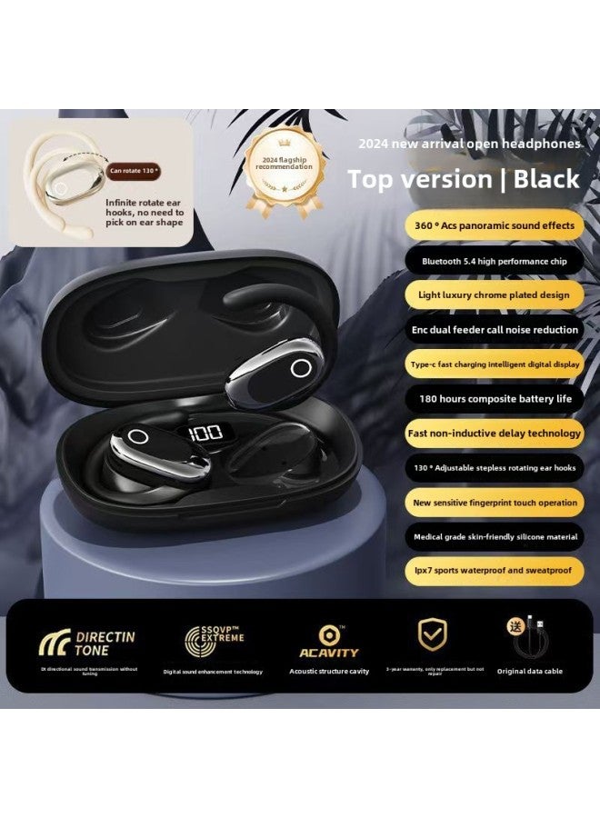 PDD Rotary Ear-Hanging Wireless Bluetooth Headset Long Endurance Noise Reduction Sports Game High Sound Quality-Color:Black-Type:Top Version [bluetooth 5.4 + Super Long Battery Life + High-definition Call]]  - Image 1