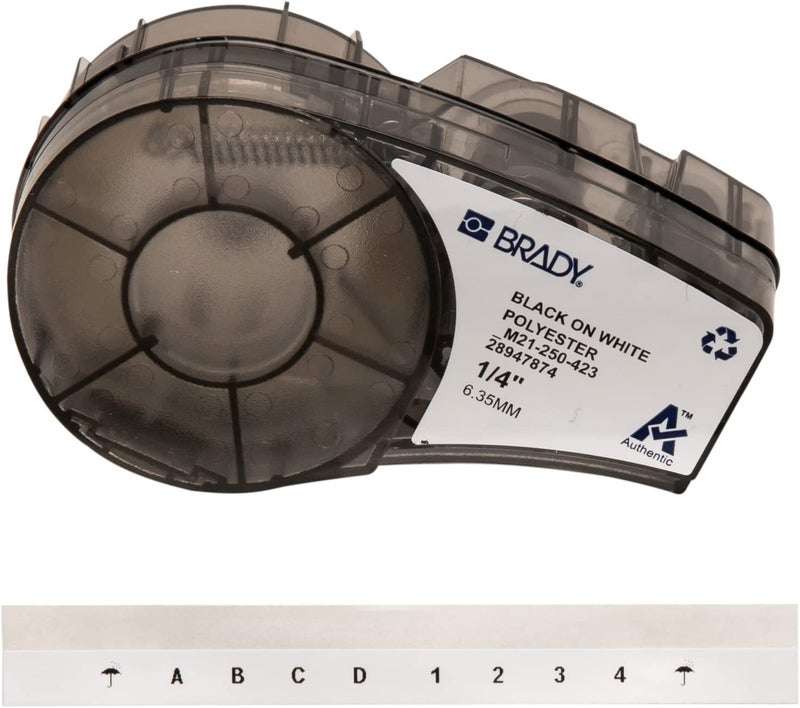 Brady Authentic (M21-250-423) Harsh Environment Polyester Label for Barcode, Solar Panel, and Printed Circuit Board, BlackonWhite-For M210, M210-LAB, M211, BMP21-PLUS and BMP21-LAB Printers .25"W 21'L - Image 1