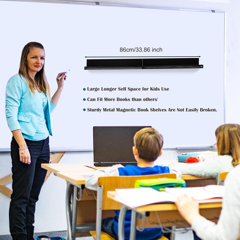 Mofuiry 2 Pack Magnetic Book Shelf for Whiteboard Classroom, 17Inch Metal Floating Book Display Shelves Heavy Duty Magnetic Book Holder Magnet Refrigerator Organizer for Kid Room Office Teacher Storage - Image 5
