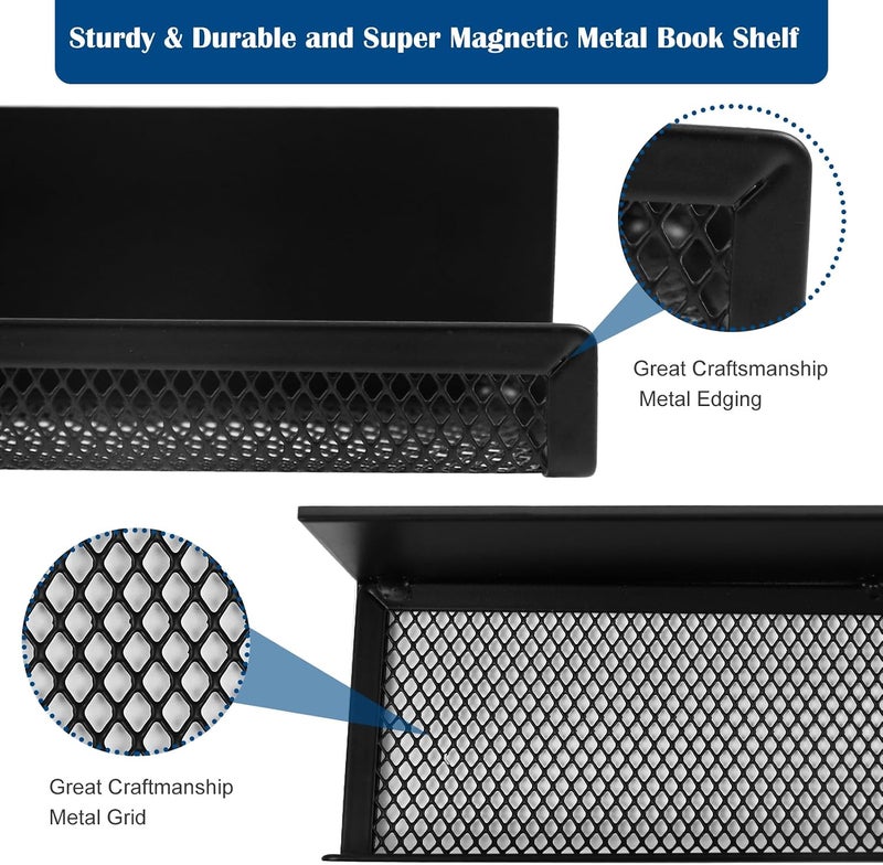 Mofuiry 2 Pack Magnetic Book Shelf for Whiteboard Classroom, 17Inch Metal Floating Book Display Shelves Heavy Duty Magnetic Book Holder Magnet Refrigerator Organizer for Kid Room Office Teacher Storage - Image 4