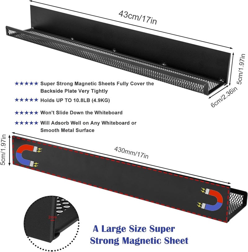 Mofuiry 2 Pack Magnetic Book Shelf for Whiteboard Classroom, 17Inch Metal Floating Book Display Shelves Heavy Duty Magnetic Book Holder Magnet Refrigerator Organizer for Kid Room Office Teacher Storage - Image 3