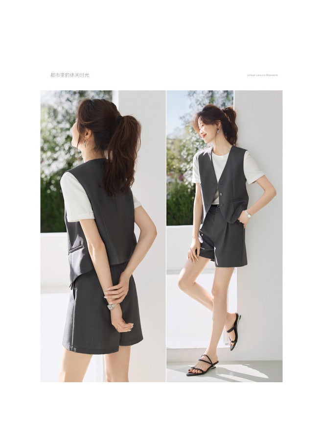 Commute Relaxation Vest And Shorts Set】2025 Summer New Arrival Minimalist Slim-fit Women's Coordinated Outfit - Image 4