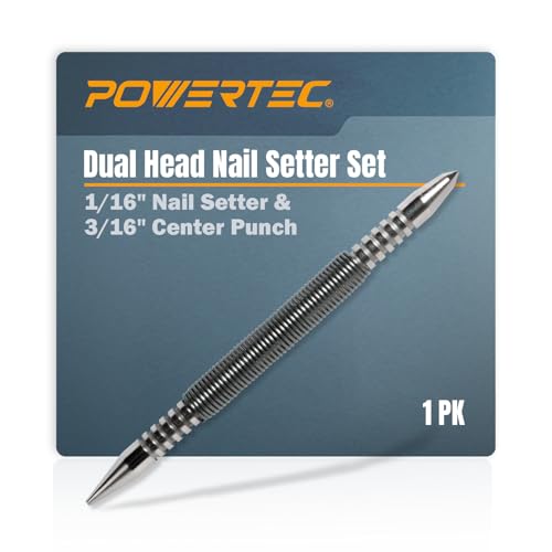 POWERTEC Dual Head Nail Setter & Center Punch, Spring Loaded 1/16" Nail Punch with 3/16" Center Punch, 5000 PSI Striking Force for Marking & Setting Proud Brad Nails, 1PK (71939) - Image 1
