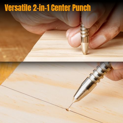 POWERTEC Dual Head Nail Setter & Center Punch, Spring Loaded 1/16" Nail Punch with 3/16" Center Punch, 5000 PSI Striking Force for Marking & Setting Proud Brad Nails, 1PK (71939) - Image 2