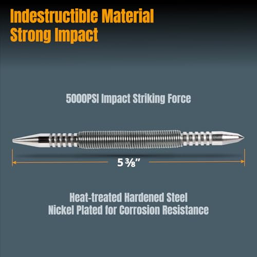 POWERTEC Dual Head Nail Setter & Center Punch, Spring Loaded 1/16" Nail Punch with 3/16" Center Punch, 5000 PSI Striking Force for Marking & Setting Proud Brad Nails, 1PK (71939) - Image 4
