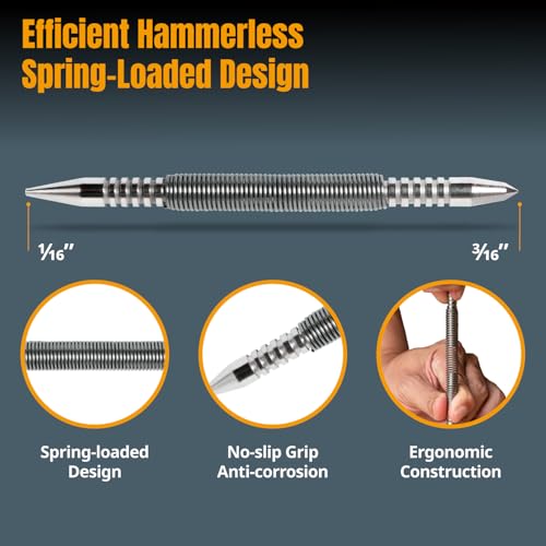 POWERTEC Dual Head Nail Setter & Center Punch, Spring Loaded 1/16" Nail Punch with 3/16" Center Punch, 5000 PSI Striking Force for Marking & Setting Proud Brad Nails, 1PK (71939) - Image 5