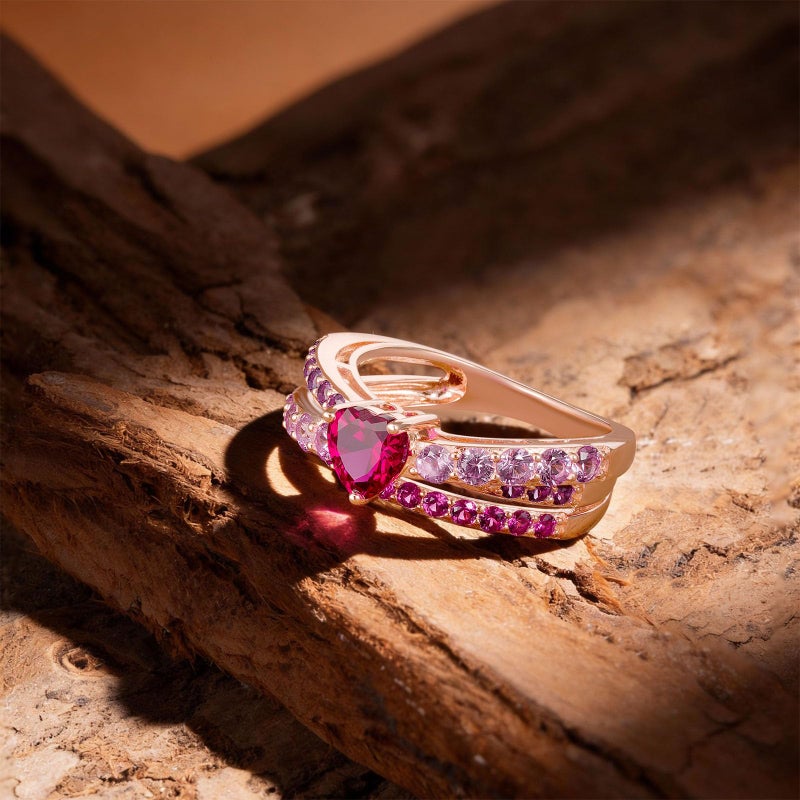 Santuzza 925 Sterling Silver Twist Ring Created Ruby Created Pink Sapphire Ring for Women (7) - Image 3