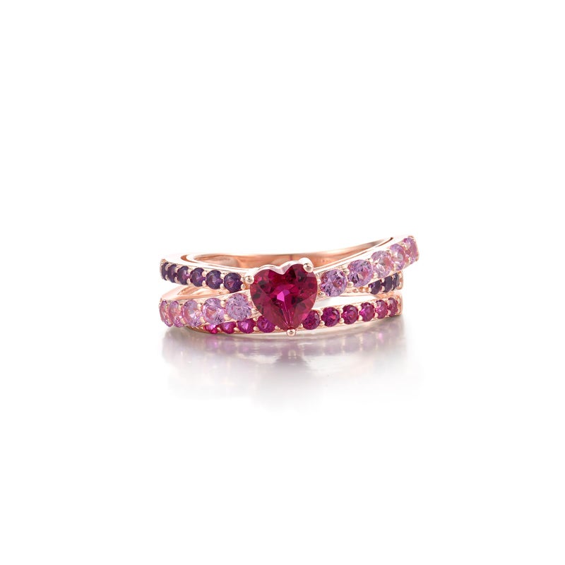 Santuzza 925 Sterling Silver Twist Ring Created Ruby Created Pink Sapphire Ring for Women (7) - Image 2