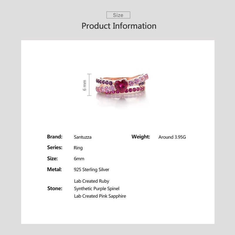 Santuzza 925 Sterling Silver Twist Ring Created Ruby Created Pink Sapphire Ring for Women (7) - Image 4