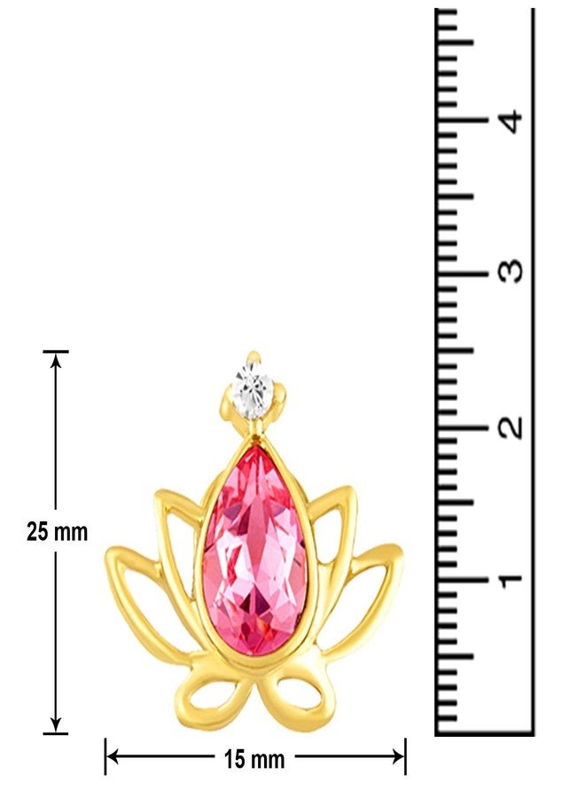 Mahi Pink Lotus Flower Gold Plated Stud Earrings for Women ER1194134G - Image 4