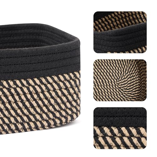 MiniArk Small Storage Baskets for Organizing | Closet Organizer Bins | Shelf Toy Basket | Woven Rope Baskets | Cube Decorative Box | Shallow Basket | 11.5x7.5x4.7” | 3 Packs Black Brown - Image 2