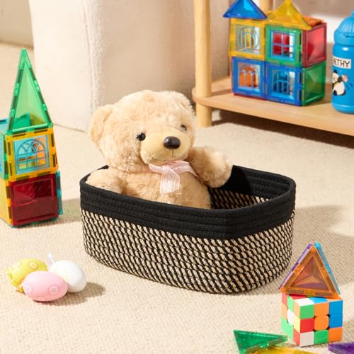 MiniArk Small Storage Baskets for Organizing | Closet Organizer Bins | Shelf Toy Basket | Woven Rope Baskets | Cube Decorative Box | Shallow Basket | 11.5x7.5x4.7” | 3 Packs Black Brown - Image 4