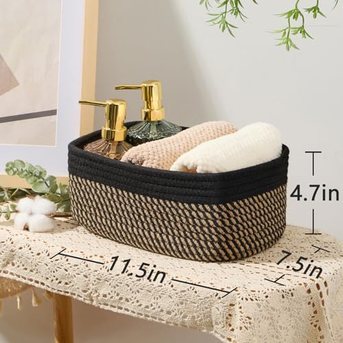 MiniArk Small Storage Baskets for Organizing | Closet Organizer Bins | Shelf Toy Basket | Woven Rope Baskets | Cube Decorative Box | Shallow Basket | 11.5x7.5x4.7” | 3 Packs Black Brown - Image 3