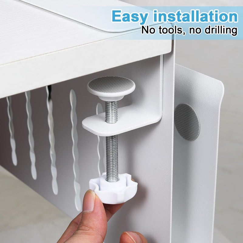 Edencomer Desk Side Organisers Clamp on Desk Storage for Office, No Drill Laptop Stand Hanging Desk Side Storage Desk Organiser Desk Tidy Pen Holder for Home Office Book Pen(White) - Image 4