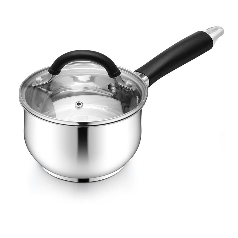 E-far Efar 1 Quart Sauce Pan with Lid TriPly Base Stainless Steel Small Saucepan with StayCool Handle Nontoxic Kitchen Cooking Sauce Pot Compatible with All Cooktops Dishwasher Safe - Image 2
