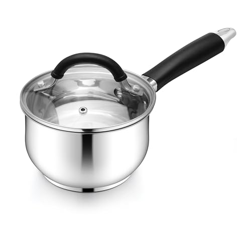 E-far Efar 1 Quart Sauce Pan with Lid TriPly Base Stainless Steel Small Saucepan with StayCool Handle Nontoxic Kitchen Cooking Sauce Pot Compatible with All Cooktops Dishwasher Safe - Image 1