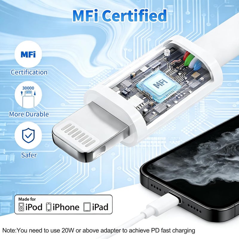 Ximytec [MFi Certified] USB C to Lightning Cable 3Pack 10FT iPhone Fast Charger Cable Type C Charging Cord Compatible with iPhone 14 13 13 Pro Max 12 12 Pro Max 11 XS XR X 8 iPad,White - Image 2