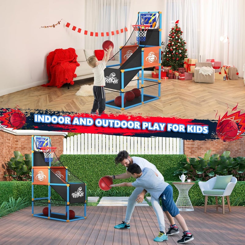 Handwell Arcade Basketball Game Set Boy Toys: Indoor Basketball Hoop with 4 Balls Outdoor Sports Toy for Kids 3-12 Years Old Adjustable Height with Air Pump Kid Party Games Birthday Gifts for Boys Girls Teens - Image 5