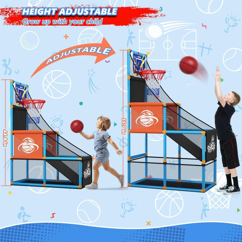 Handwell Arcade Basketball Game Set Boy Toys: Indoor Basketball Hoop with 4 Balls Outdoor Sports Toy for Kids 3-12 Years Old Adjustable Height with Air Pump Kid Party Games Birthday Gifts for Boys Girls Teens - Image 3