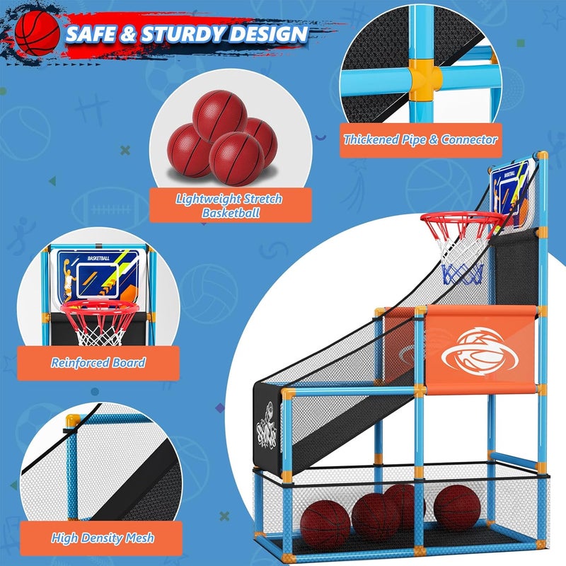 Handwell Arcade Basketball Game Set Boy Toys: Indoor Basketball Hoop with 4 Balls Outdoor Sports Toy for Kids 3-12 Years Old Adjustable Height with Air Pump Kid Party Games Birthday Gifts for Boys Girls Teens - Image 2
