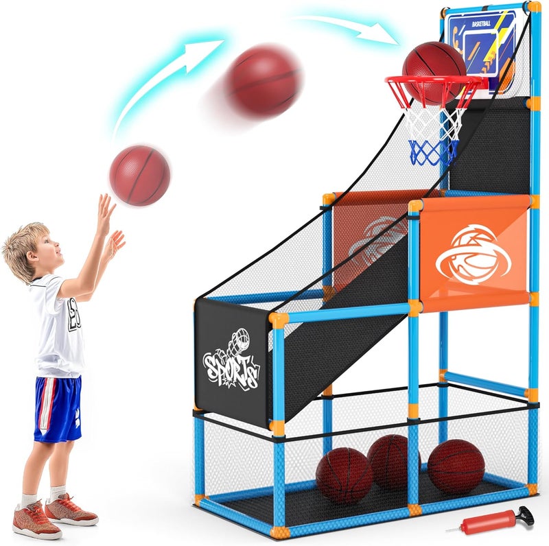 Handwell Arcade Basketball Game Set Boy Toys: Indoor Basketball Hoop with 4 Balls Outdoor Sports Toy for Kids 3-12 Years Old Adjustable Height with Air Pump Kid Party Games Birthday Gifts for Boys Girls Teens - Image 1