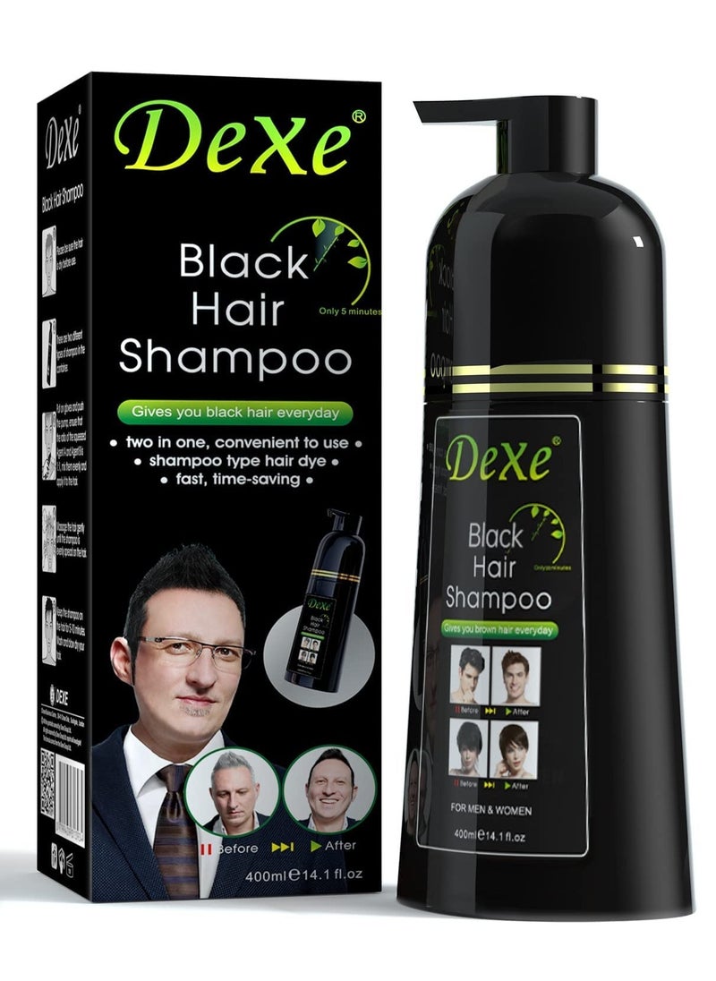 Dexe Dexe Black Hair Shampoo Dye 400ml – 2-in-1 Daily Colorant & Developer, 100% Gray Coverage, For Men & Women  - Image 1