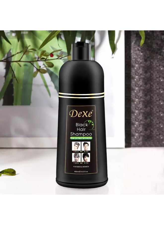 Dexe Dexe Black Hair Shampoo Dye 400ml – 2-in-1 Daily Colorant & Developer, 100% Gray Coverage, For Men & Women  - Image 2