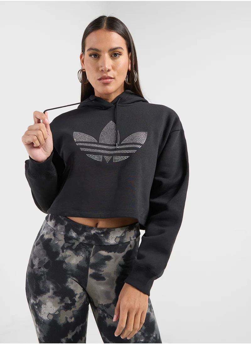 adidas Originals Rhinestone Trefoil Cropped Hoodie