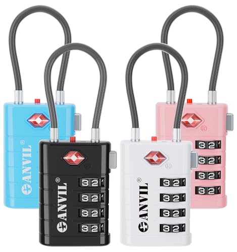 ANVIL 4 Digit Luggage Locks, TSA Locks for Luggage, Advanced TSA008 core, Alert Indicator for Your Travel Lock, Suitcase Lock. (4, 4 Colors) - Image 1