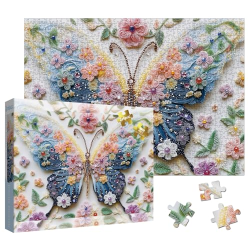 Larkipuzz Crystal Butterfly Flower Puzzles for Adults 1000 Pieces 3 D Pretty Diamond Gem Animal Jigsaw Puzzle Aesthetic Challenging Jewel Embroidery Wings Puzzle - Image 1