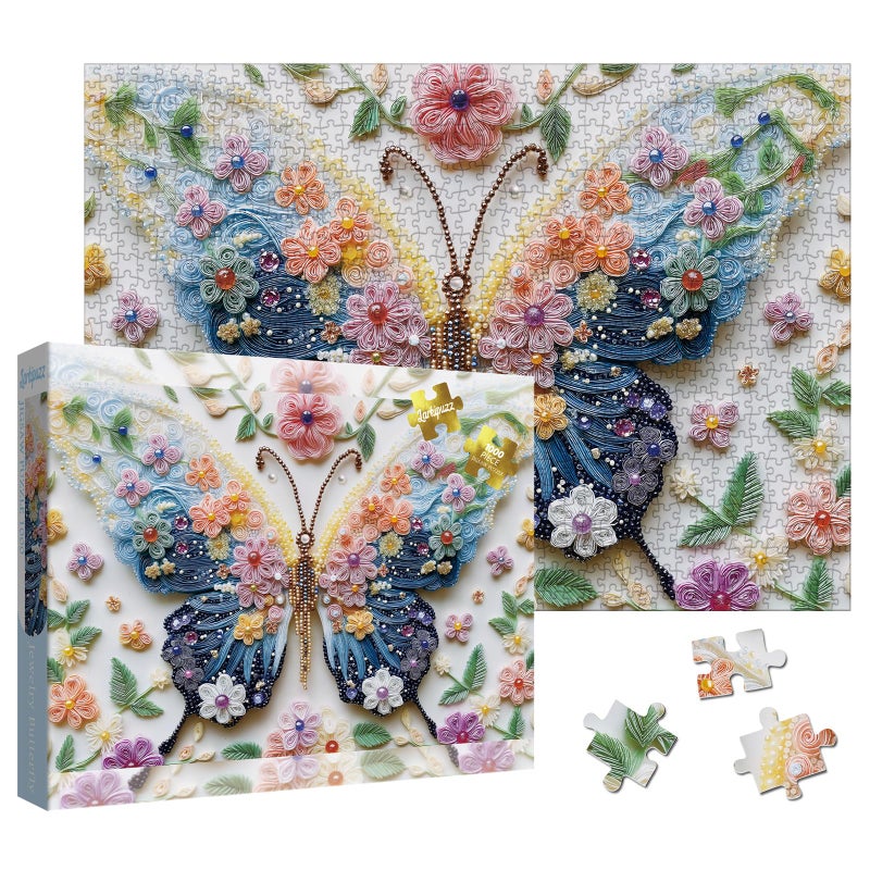 Larkipuzz Crystal Butterfly Flower Puzzles for Adults 1000 Pieces 3 D Pretty Diamond Gem Animal Jigsaw Puzzle Aesthetic Challenging Jewel Embroidery Wings Puzzle - Image 3