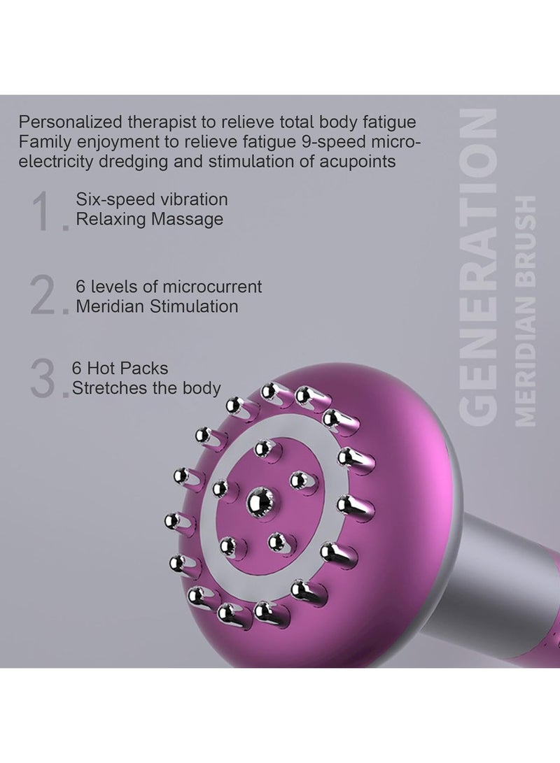 Slimming Body Brush - Heating Scraping Device, Portable Skin Care Device | Electric Meridian Body Massage Brush, Multifunctional Body Slimming Brush for Cellulite Reduction, Smoother Skin（Purple）